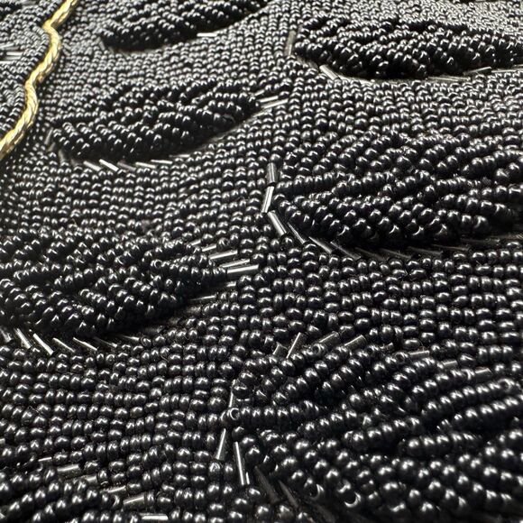 Vintage Ladies Jet Black Beaded Cocktail Handbag Purse Gold Clasp - Picture 8 of 11